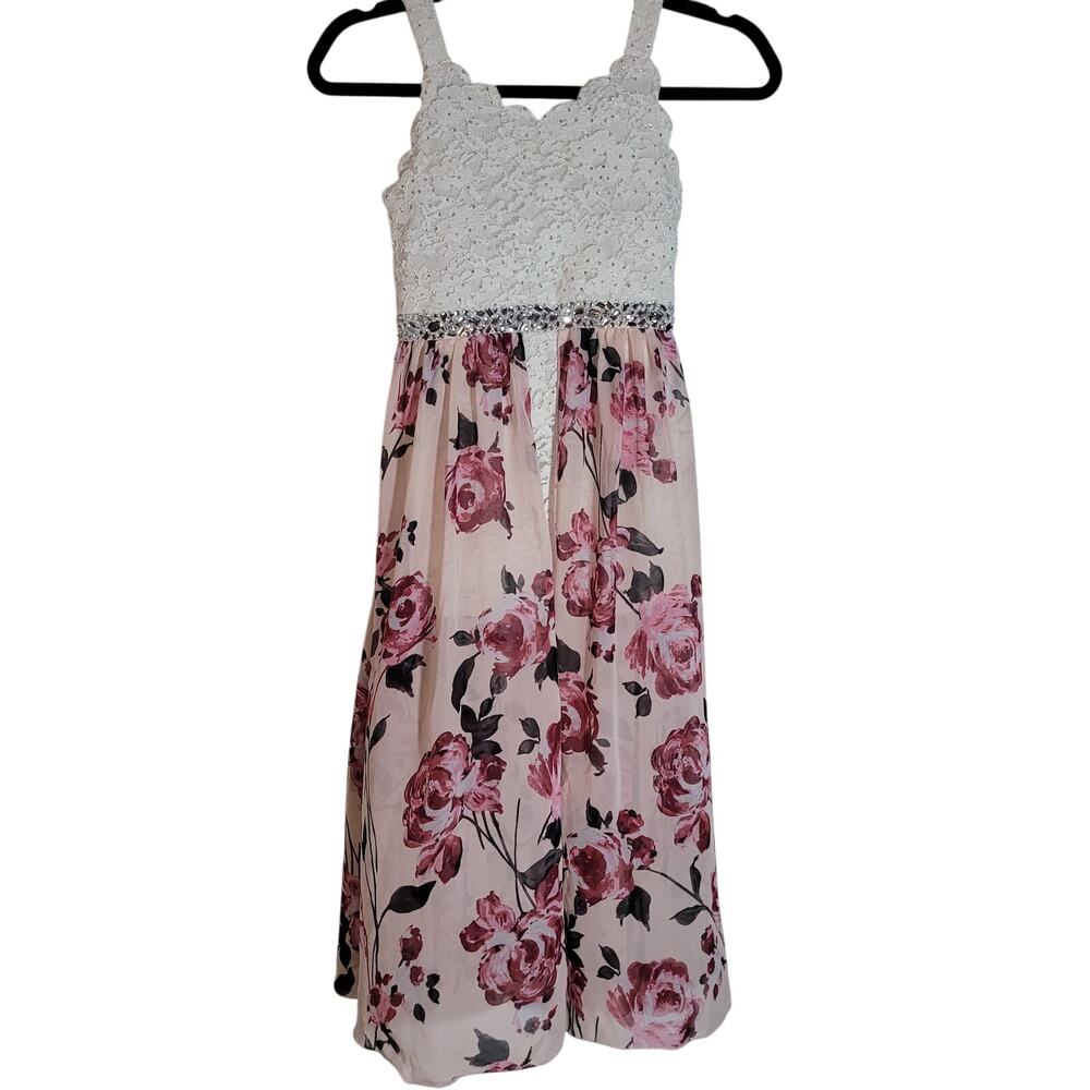 Speechless Kids Size 8 Sleeveless Walkthrough Maxi Dress Pink Romper‎ Lace Fancy